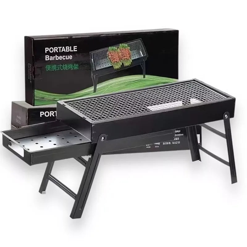 Parrilla a Carbón Plegable Portátil 60x22cm AS853 - Tipo Maletín para Camping y Asados