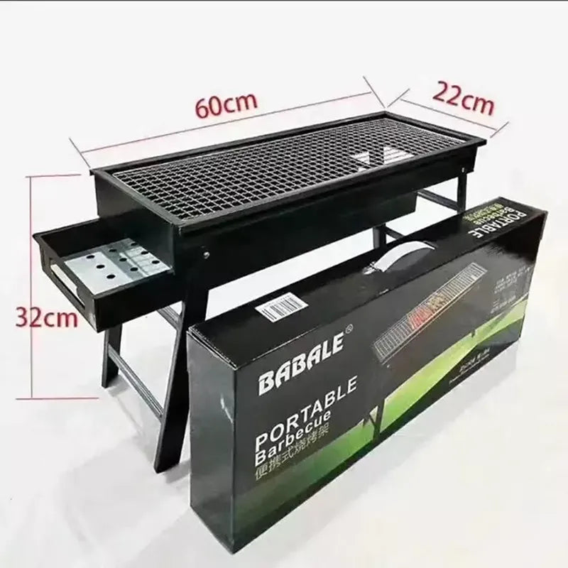 Parrilla a Carbón Plegable Portátil 60x22cm AS853 - Tipo Maletín para Camping y Asados