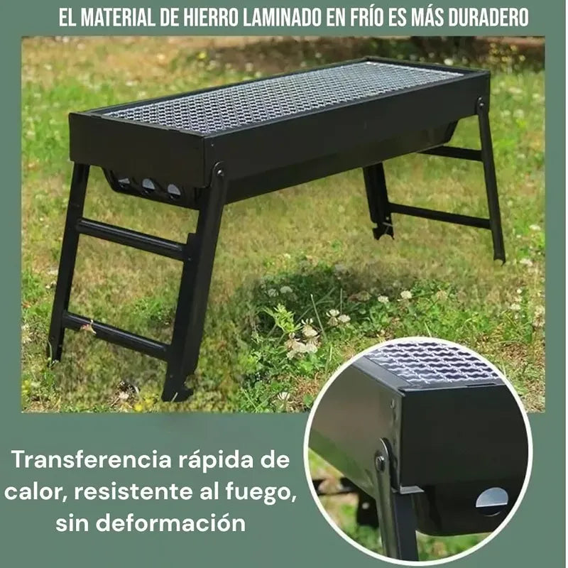 Parrilla a Carbón Plegable Portátil 60x22cm AS853 - Tipo Maletín para Camping y Asados
