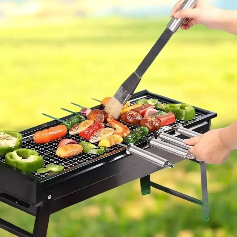 Parrilla a Carbón Plegable Portátil 60x22cm AS853 - Tipo Maletín para Camping y Asados