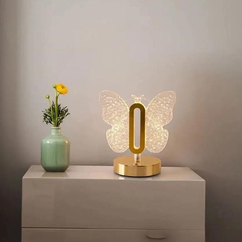 Lámpara de Mesa LED Decorativa - Diseño Mariposa Estilo Cristal