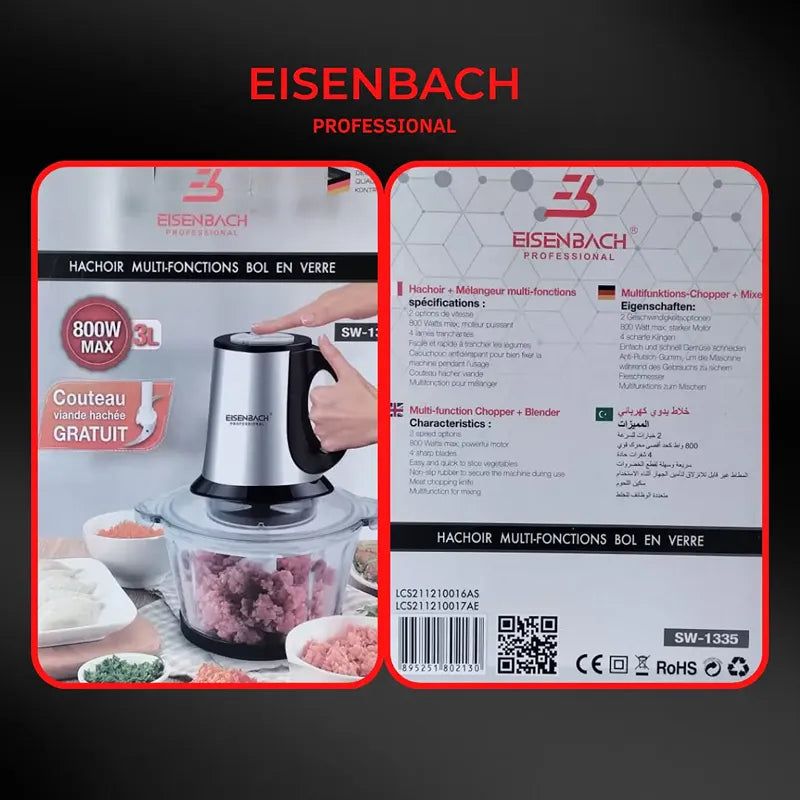 Picadora Eléctrica de Alimentos 3L 700W – Modelo V-779, Acero Inoxidable