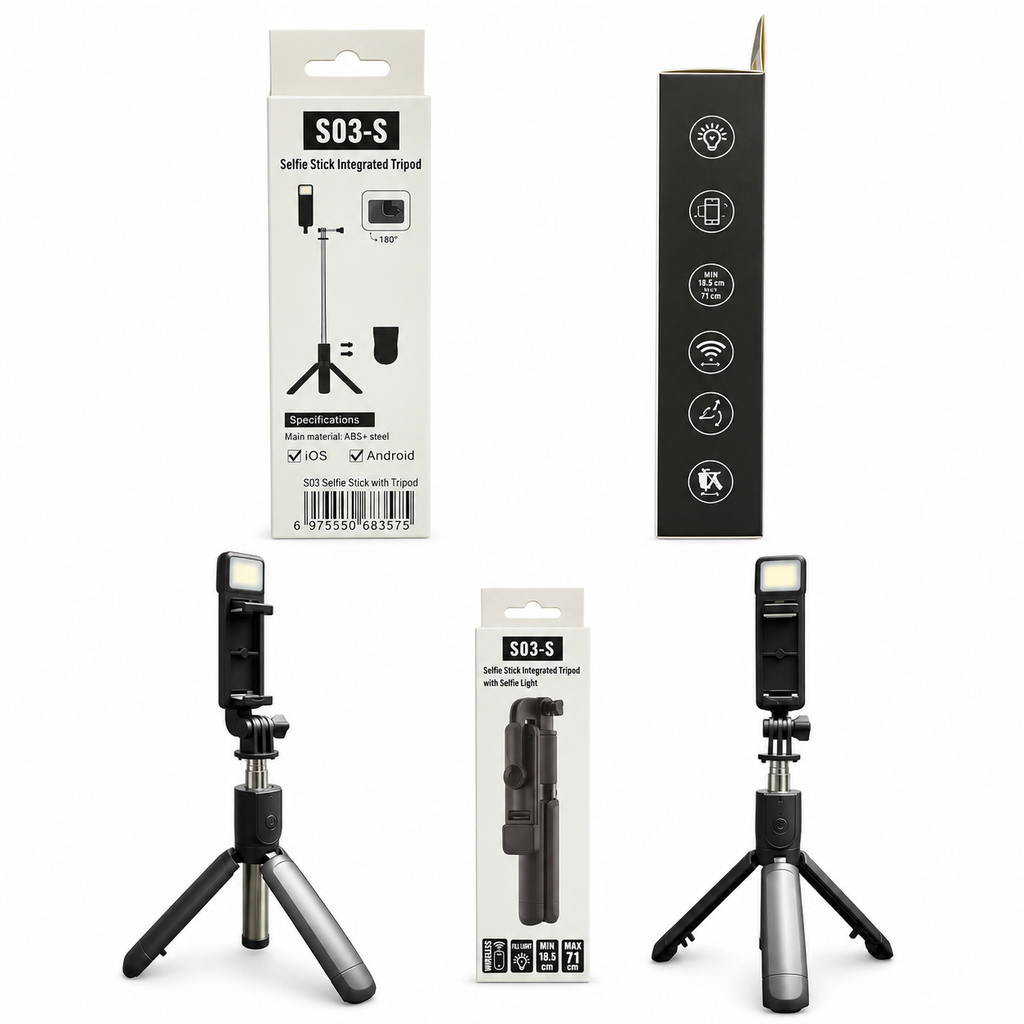 Palo Selfie Trípode 3 en 1 con Luz LED y Control Bluetooth (S03-S)