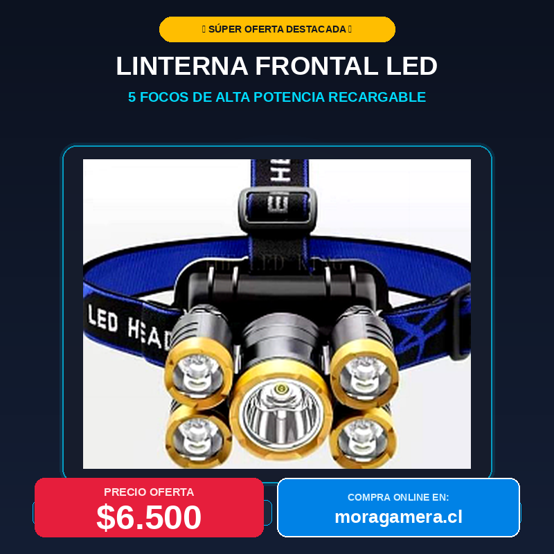 Linterna Frontal Minera LED 5 Focos Recargable USB – Alta Potencia y Larga Distancia