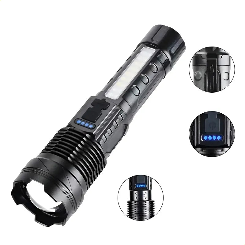 Linterna Táctica LED Recargable de Alta Potencia con Luz Lateral COB
