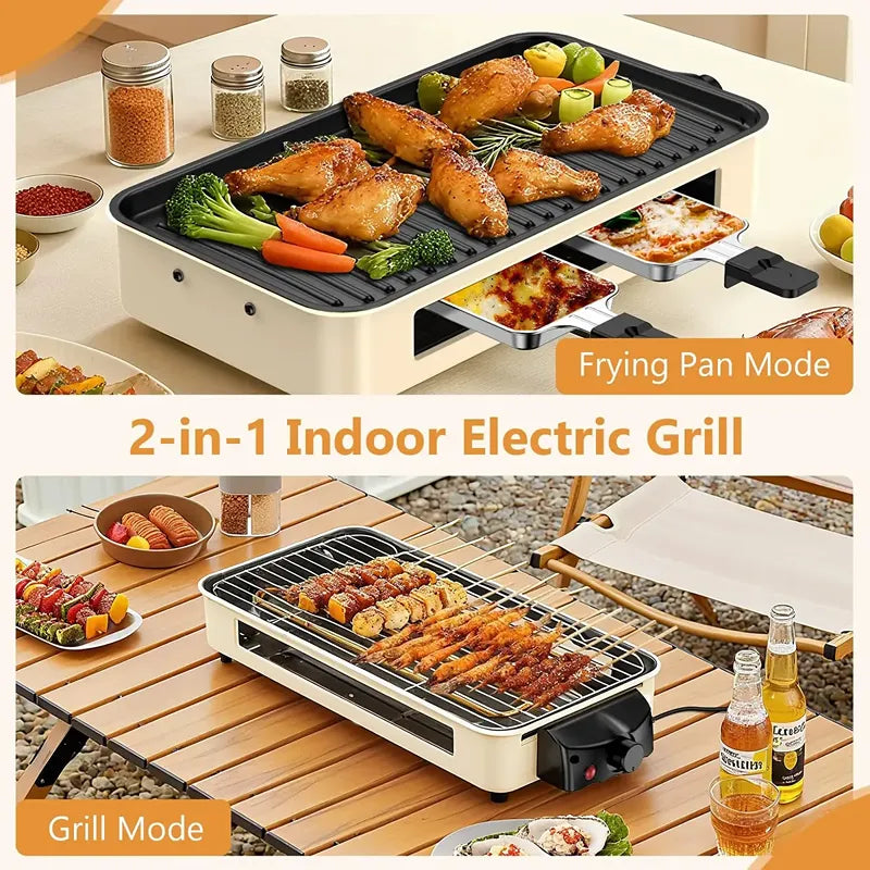 Parrilla Eléctrica Multifuncional 1500W con Raclette y Plancha Antiadherente