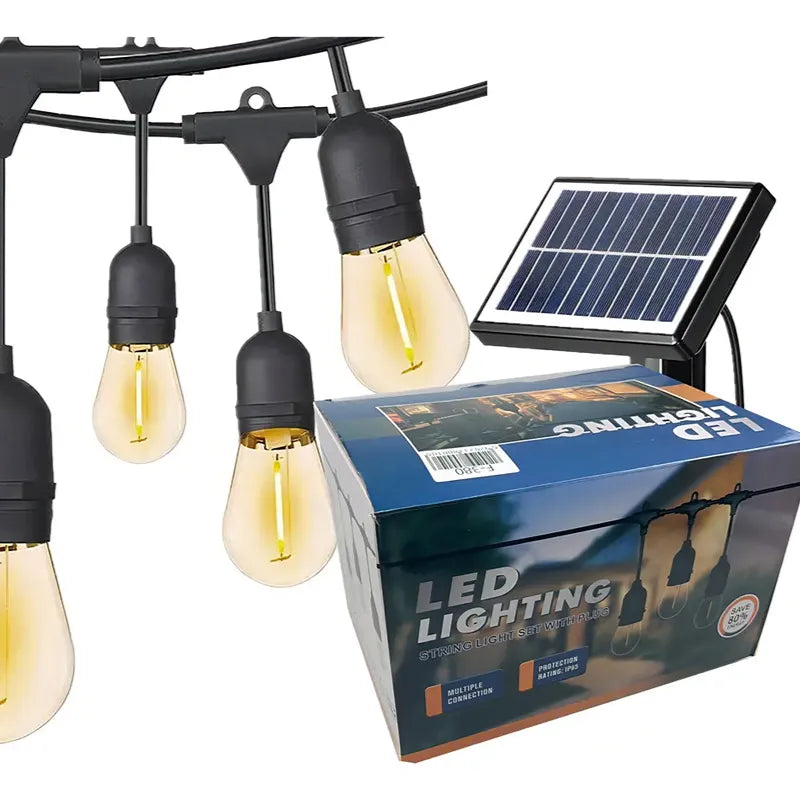 Guirnalda Led 10 Metros Panel Solar Con 10 Ampolletas Led Luces Cálida