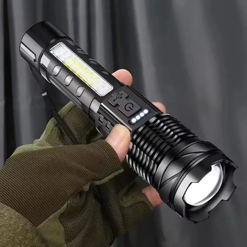 Linterna Táctica LED Recargable de Alta Potencia con Luz Lateral COB