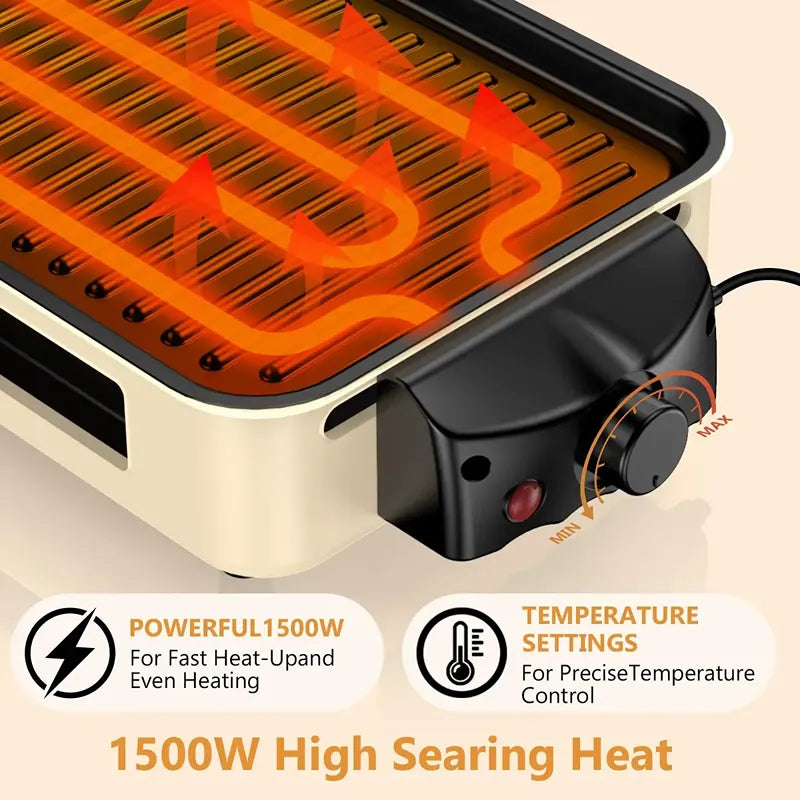 Parrilla Eléctrica Multifuncional 1500W con Raclette y Plancha Antiadherente