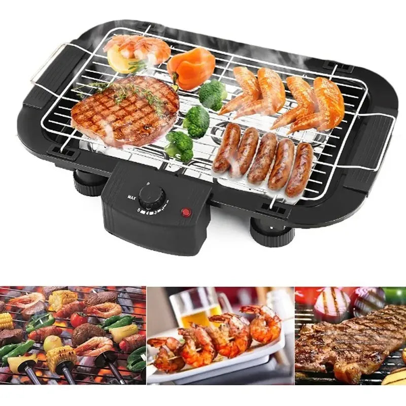Parrilla Eléctrica Portátil 2000W Grill Negro – Sin Humo, Termostato 5 Niveles