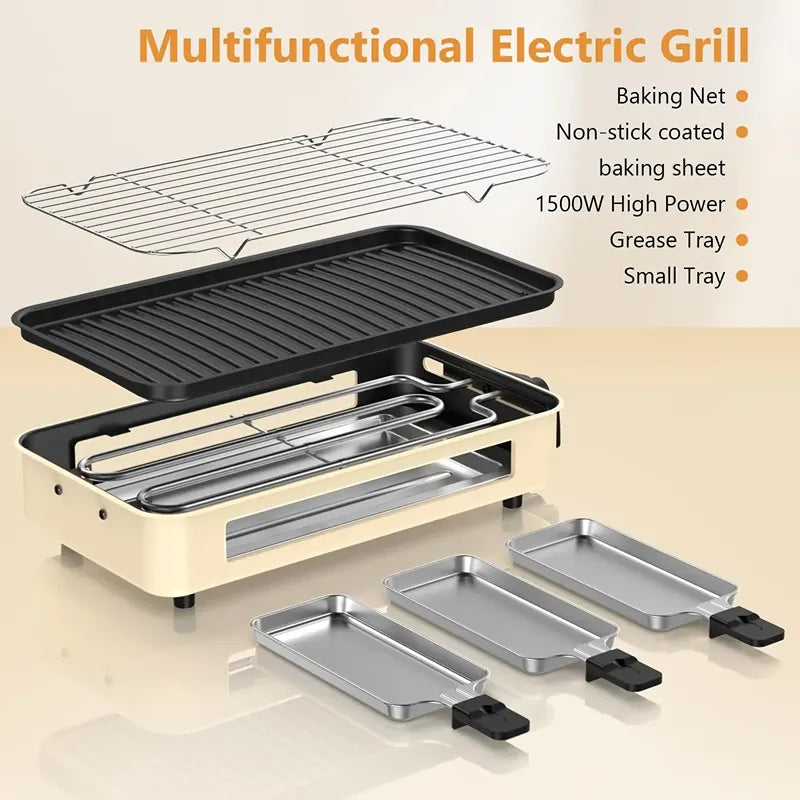 Parrilla Eléctrica Multifuncional 1500W con Raclette y Plancha Antiadherente