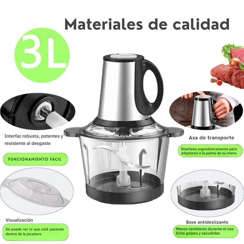 Picadora Eléctrica de Alimentos 3L 700W – Modelo V-779, Acero Inoxidable