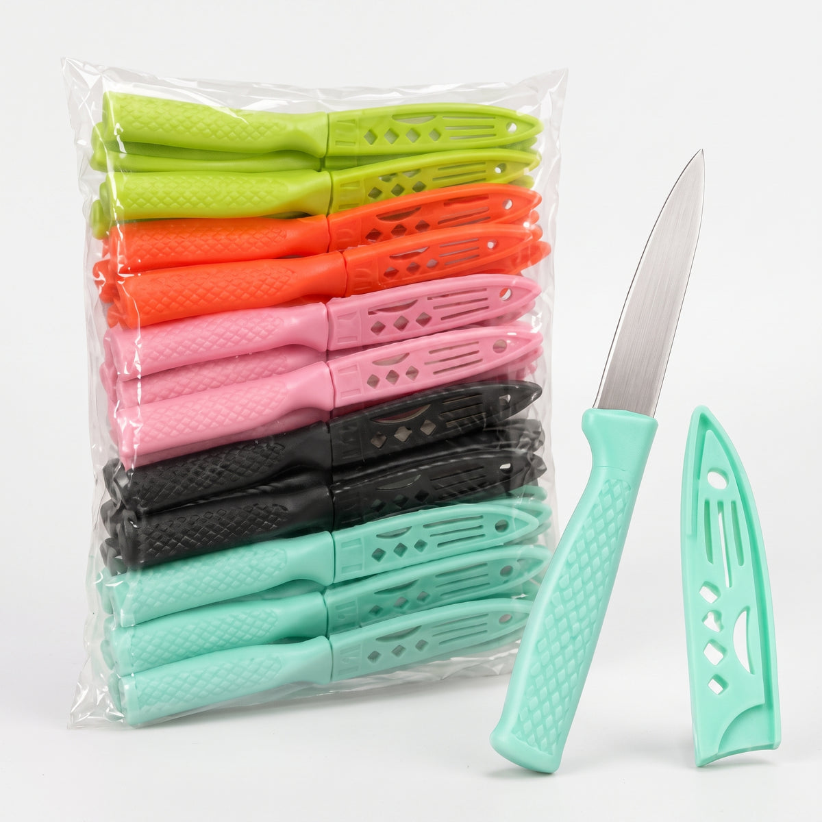 Set 25 Cuchillos Peladores Multiuso con Funda Ventilada – Acero Inoxidable, 5 Colores