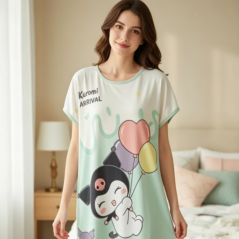 Camisón Kuromi de Algodón para Mujer – Pijama Kawaii Suave
