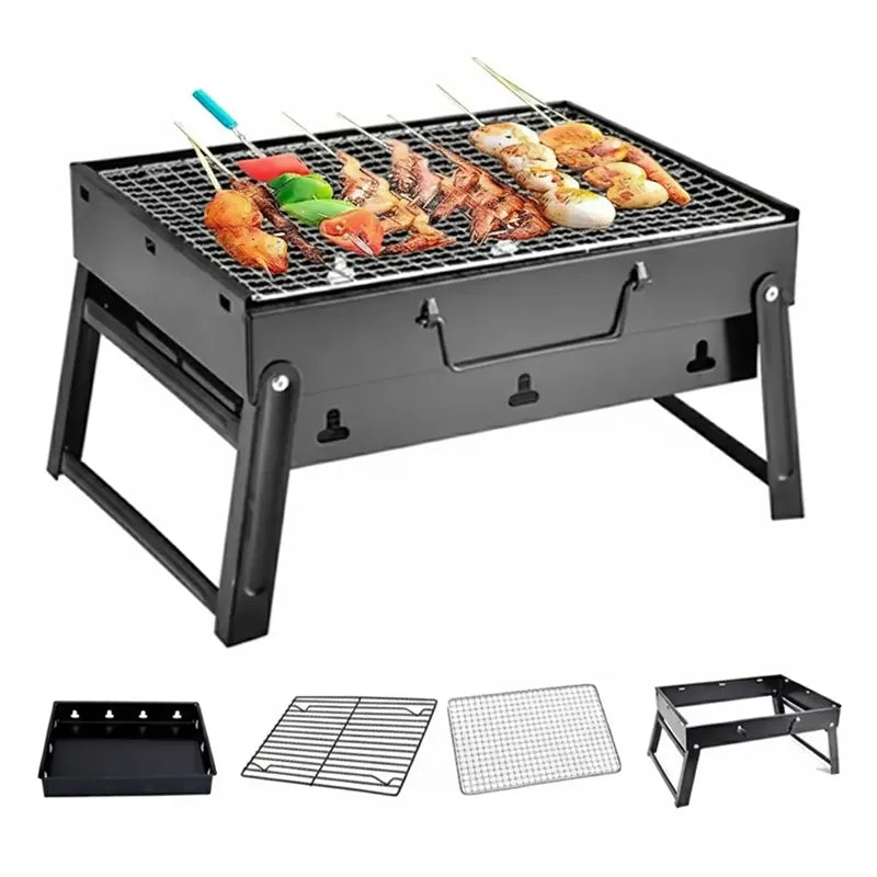 Parrilla a Carbón Portátil Chica 35x27cm – Plegable, Camping y Balcón AS571-1