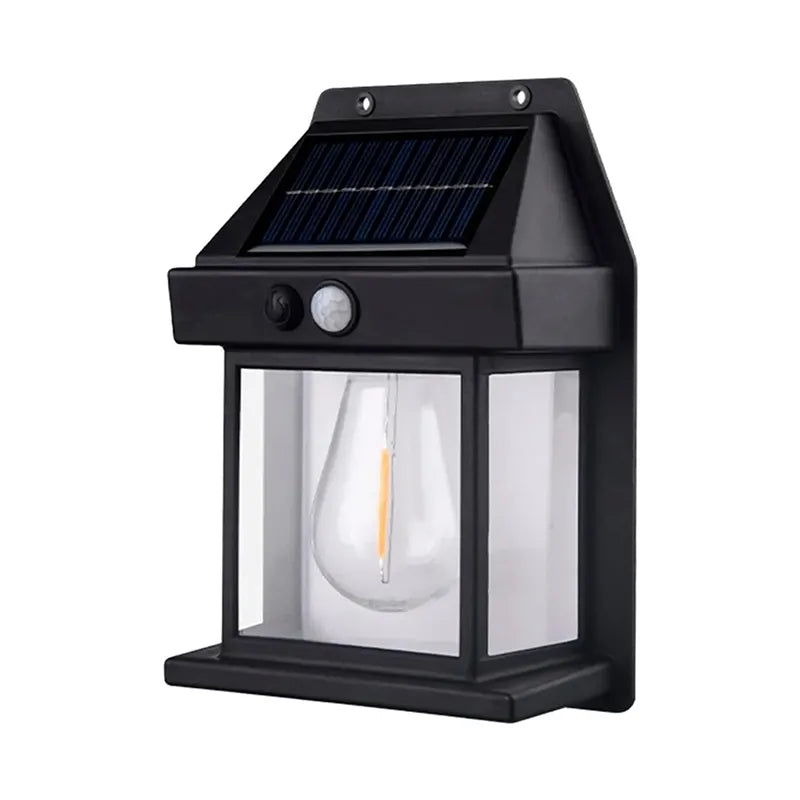 Farol Solar de Pared Exterior con Sensor de Movimiento y Ampolleta Vintage LED.